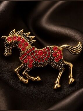 Crimson Cavalier Crystal Horse Brooch